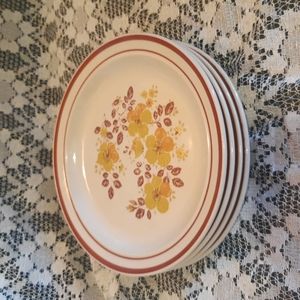 Set of 4 Stone Ware Salad Dessert Plates Floral Made in China 8" Vintage